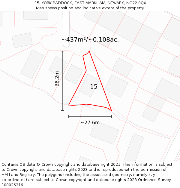 15, YORK PADDOCK, EAST MARKHAM, NEWARK, NG22 0QX: Plot and title map