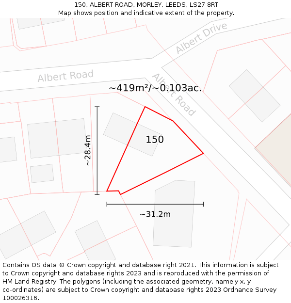 150, ALBERT ROAD, MORLEY, LEEDS, LS27 8RT: Plot and title map