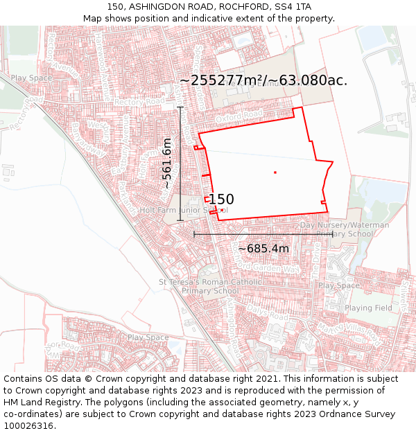 150, ASHINGDON ROAD, ROCHFORD, SS4 1TA: Plot and title map