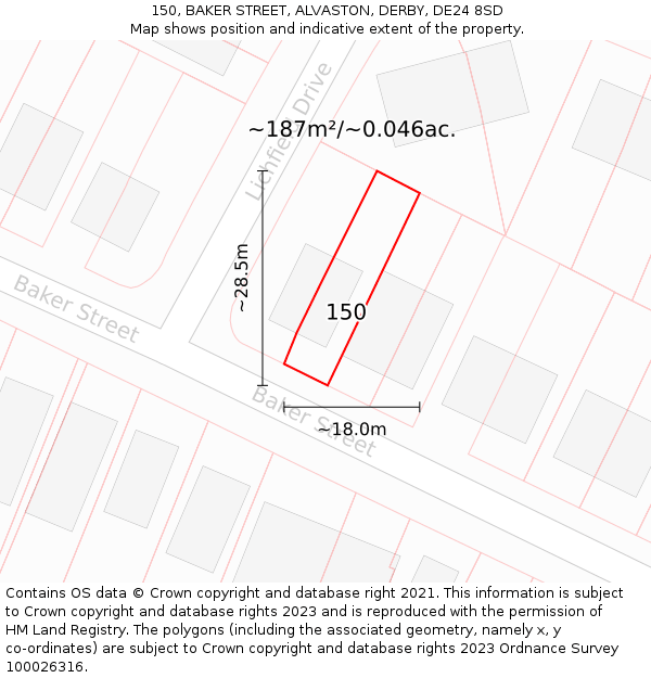 150, BAKER STREET, ALVASTON, DERBY, DE24 8SD: Plot and title map