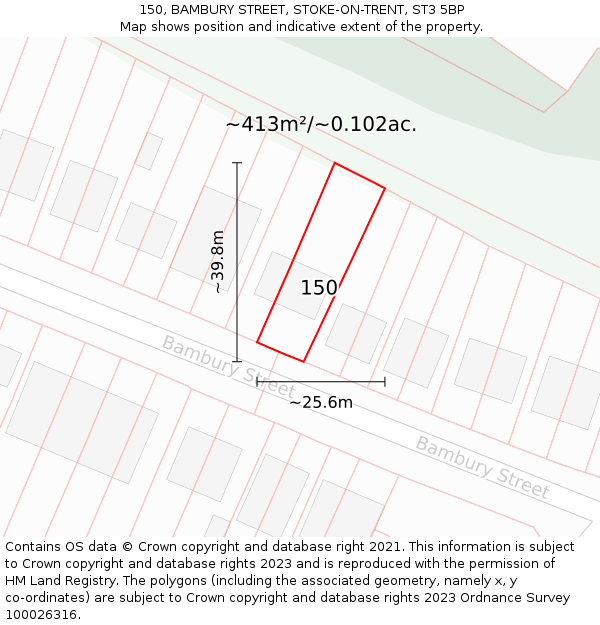 150, BAMBURY STREET, STOKE-ON-TRENT, ST3 5BP: Plot and title map
