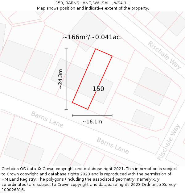 150, BARNS LANE, WALSALL, WS4 1HJ: Plot and title map