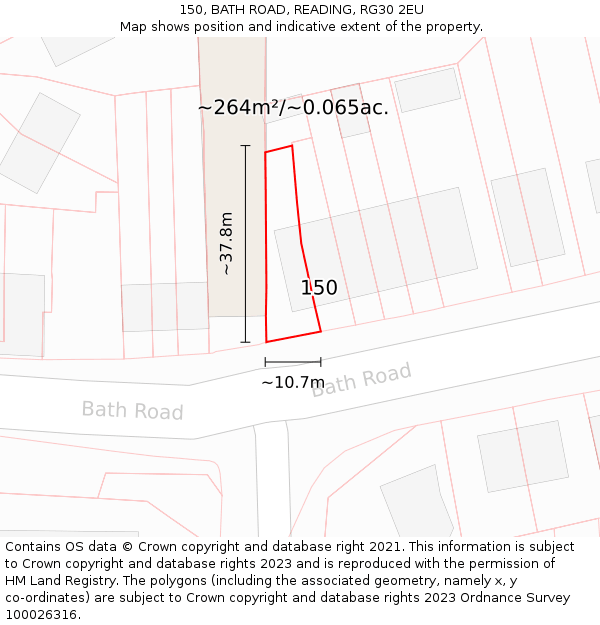 150, BATH ROAD, READING, RG30 2EU: Plot and title map