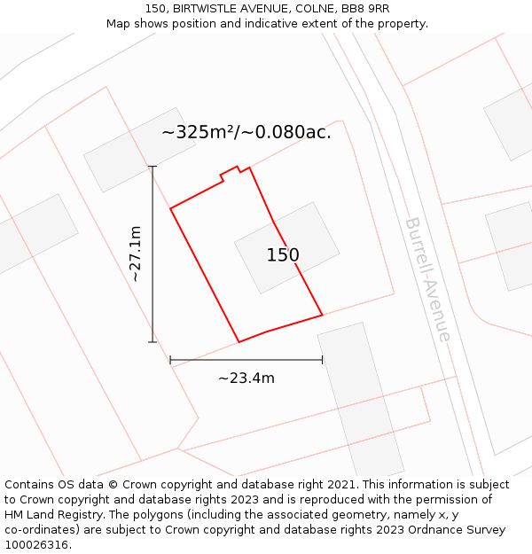 150, BIRTWISTLE AVENUE, COLNE, BB8 9RR: Plot and title map