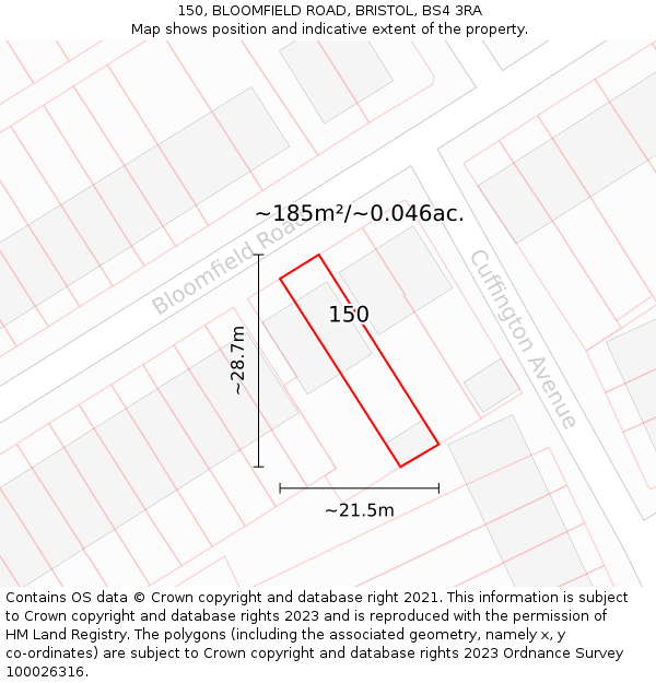 150, BLOOMFIELD ROAD, BRISTOL, BS4 3RA: Plot and title map