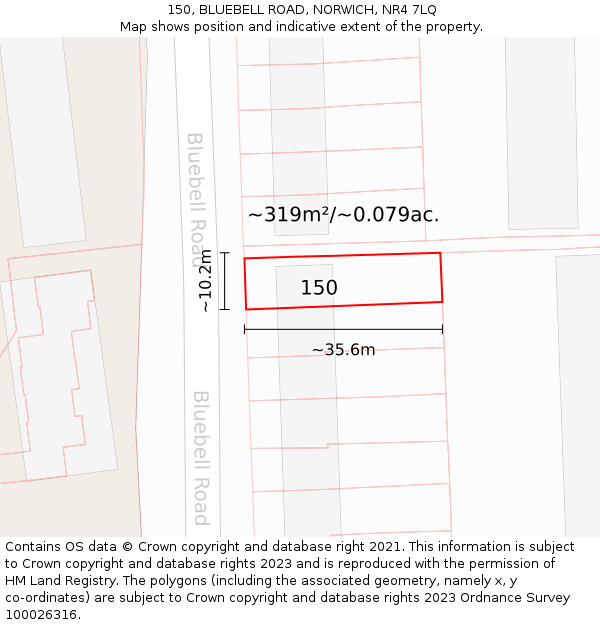 150, BLUEBELL ROAD, NORWICH, NR4 7LQ: Plot and title map