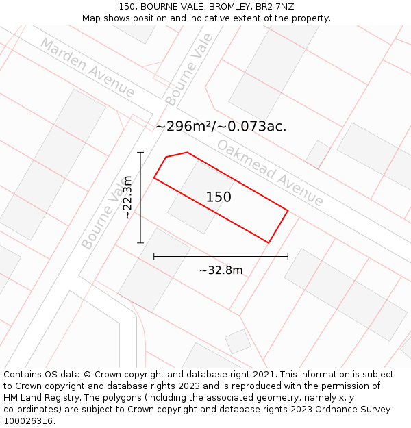 150, BOURNE VALE, BROMLEY, BR2 7NZ: Plot and title map