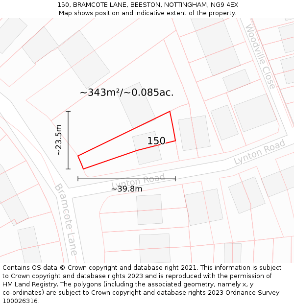 150, BRAMCOTE LANE, BEESTON, NOTTINGHAM, NG9 4EX: Plot and title map