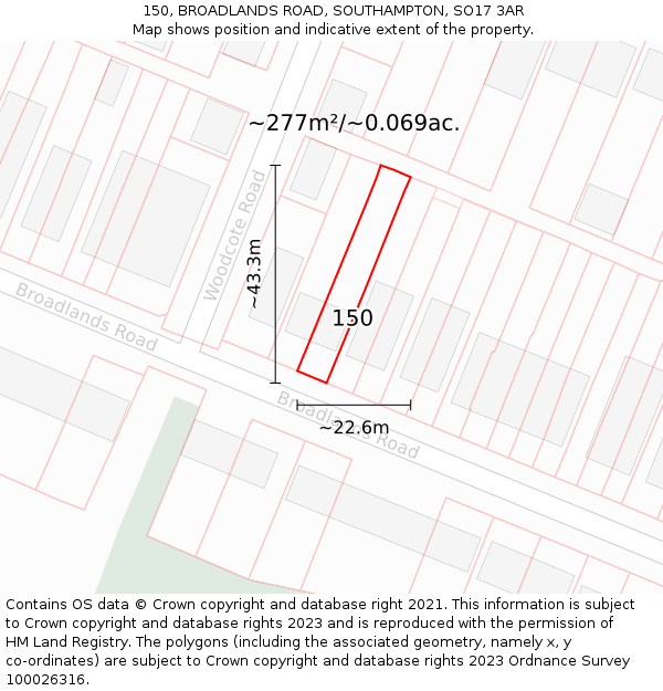 150, BROADLANDS ROAD, SOUTHAMPTON, SO17 3AR: Plot and title map