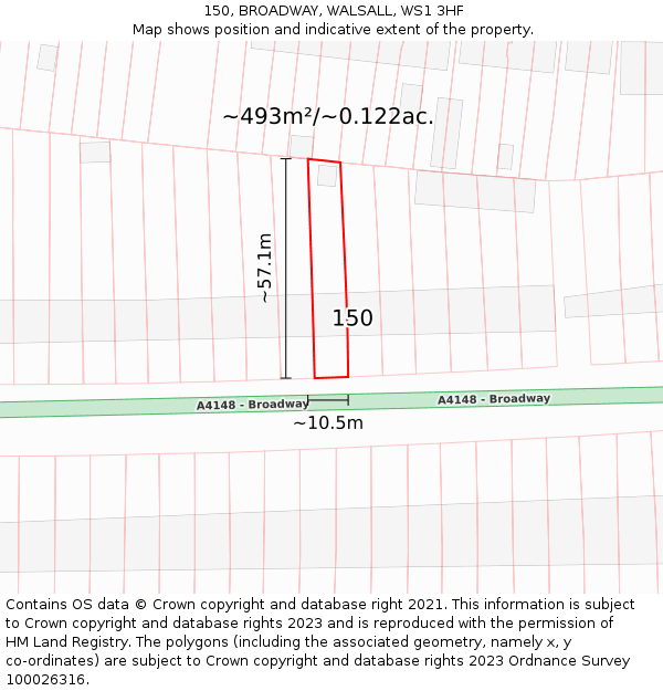 150, BROADWAY, WALSALL, WS1 3HF: Plot and title map