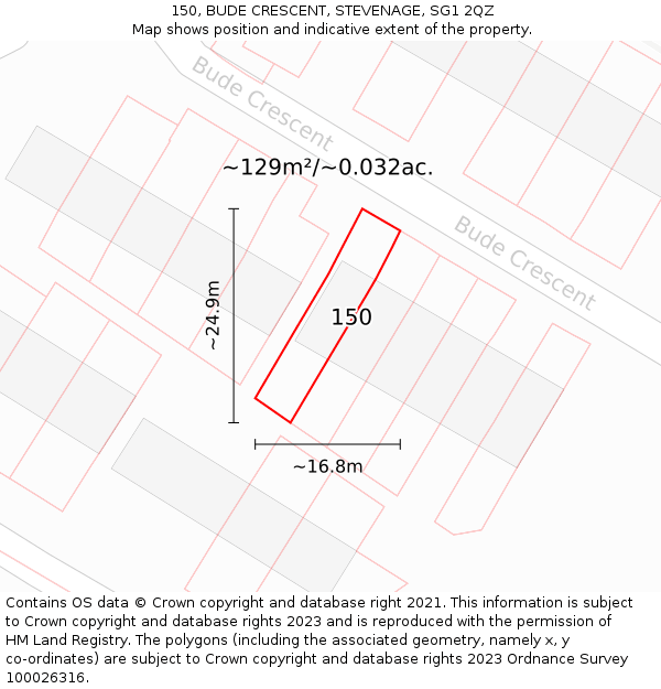150, BUDE CRESCENT, STEVENAGE, SG1 2QZ: Plot and title map