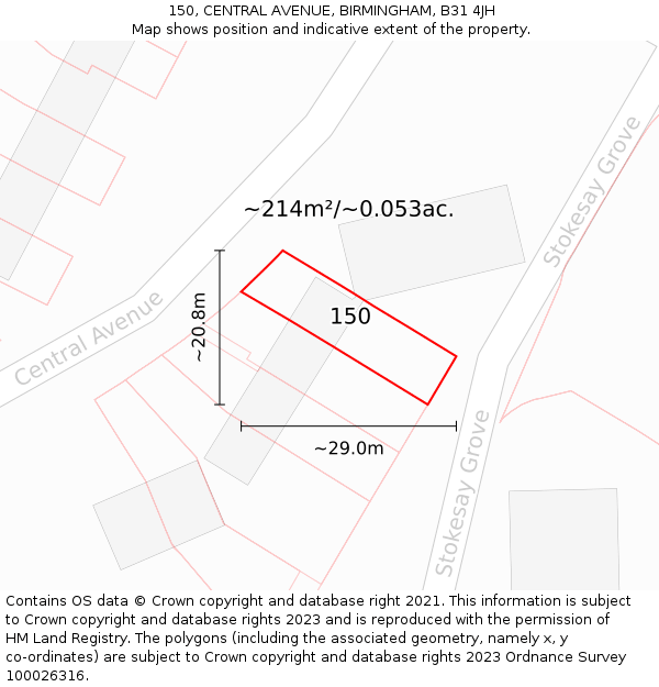 150, CENTRAL AVENUE, BIRMINGHAM, B31 4JH: Plot and title map