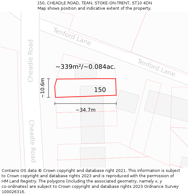 150, CHEADLE ROAD, TEAN, STOKE-ON-TRENT, ST10 4DN: Plot and title map