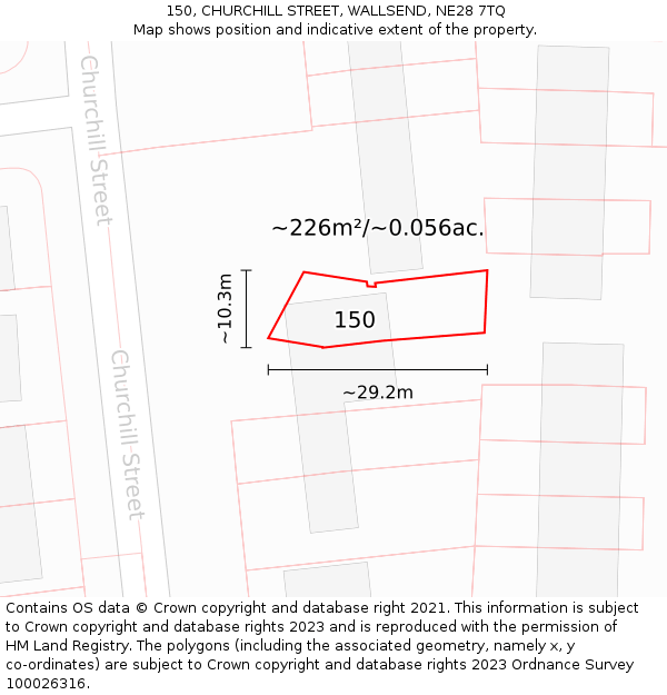150, CHURCHILL STREET, WALLSEND, NE28 7TQ: Plot and title map