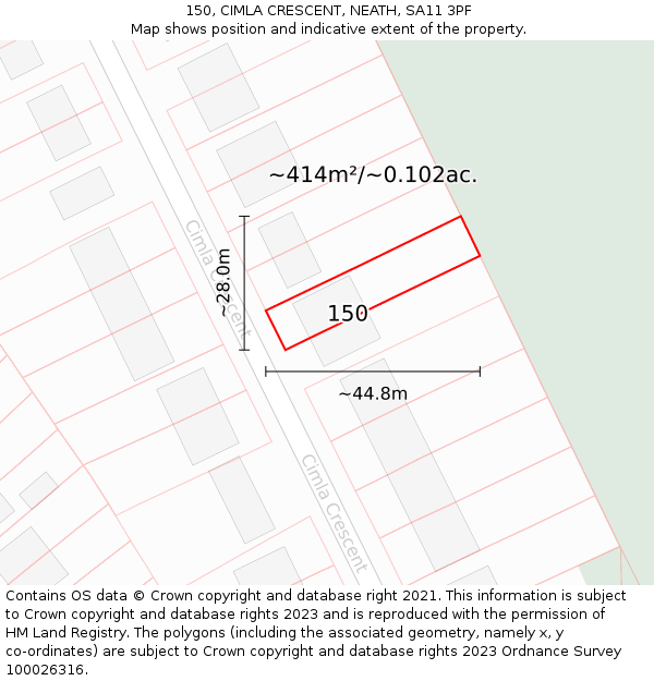 150, CIMLA CRESCENT, NEATH, SA11 3PF: Plot and title map
