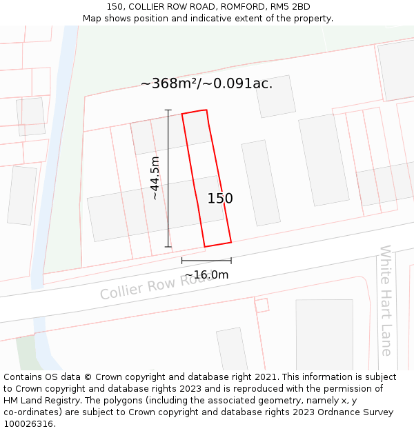150, COLLIER ROW ROAD, ROMFORD, RM5 2BD: Plot and title map