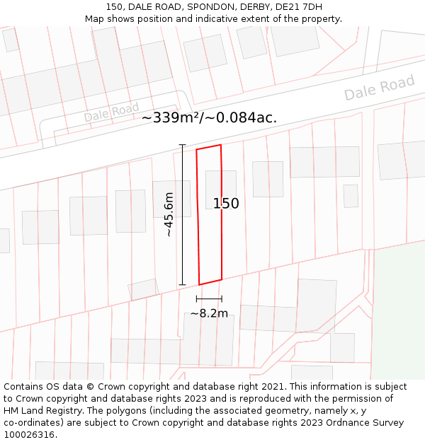 150, DALE ROAD, SPONDON, DERBY, DE21 7DH: Plot and title map