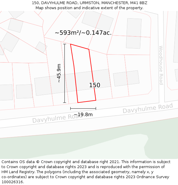 150, DAVYHULME ROAD, URMSTON, MANCHESTER, M41 8BZ: Plot and title map