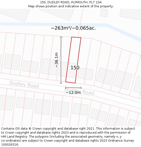 150, DUDLEY ROAD, PLYMOUTH, PL7 1SA: Plot and title map