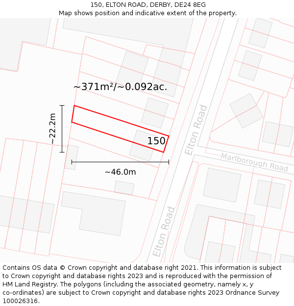 150, ELTON ROAD, DERBY, DE24 8EG: Plot and title map