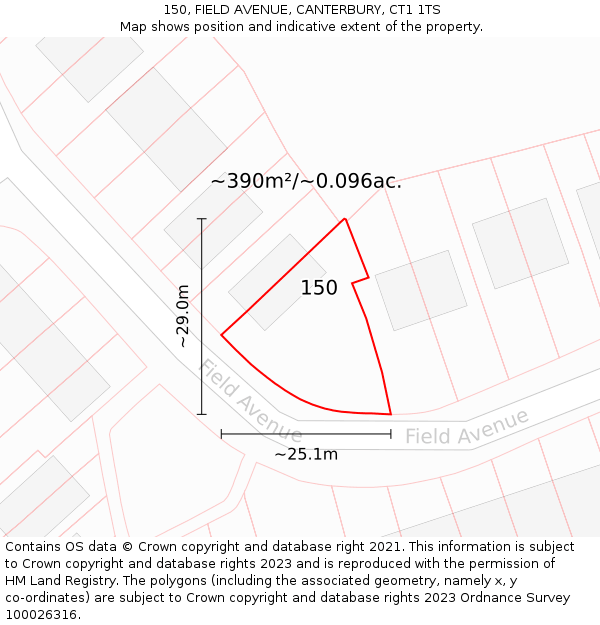 150, FIELD AVENUE, CANTERBURY, CT1 1TS: Plot and title map
