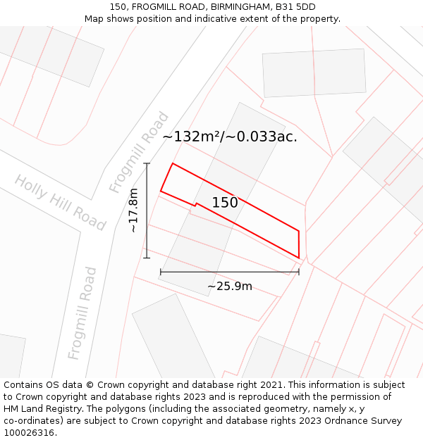 150, FROGMILL ROAD, BIRMINGHAM, B31 5DD: Plot and title map