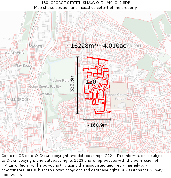 150, GEORGE STREET, SHAW, OLDHAM, OL2 8DR: Plot and title map