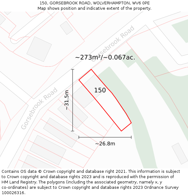 150, GORSEBROOK ROAD, WOLVERHAMPTON, WV6 0PE: Plot and title map