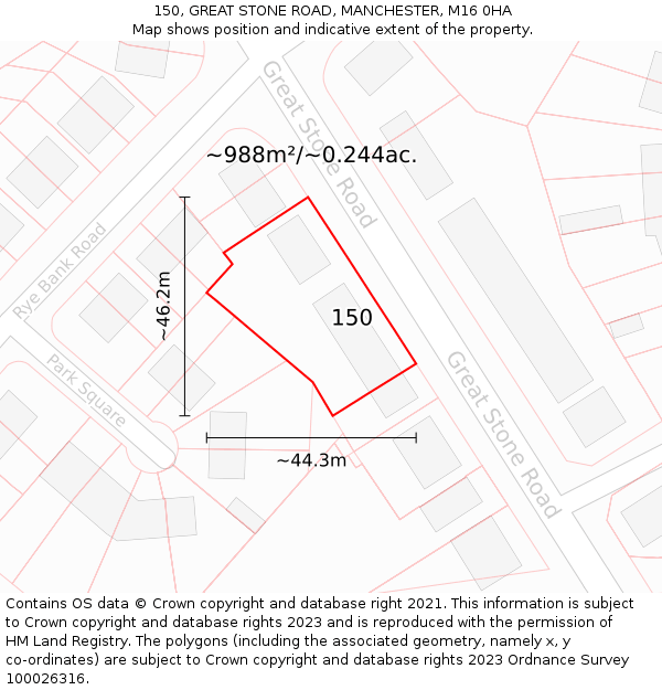150, GREAT STONE ROAD, MANCHESTER, M16 0HA: Plot and title map