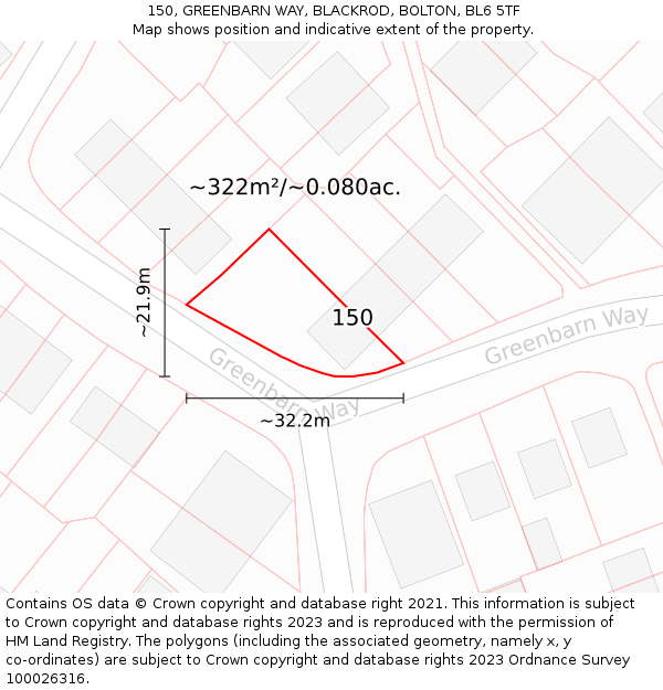 150, GREENBARN WAY, BLACKROD, BOLTON, BL6 5TF: Plot and title map