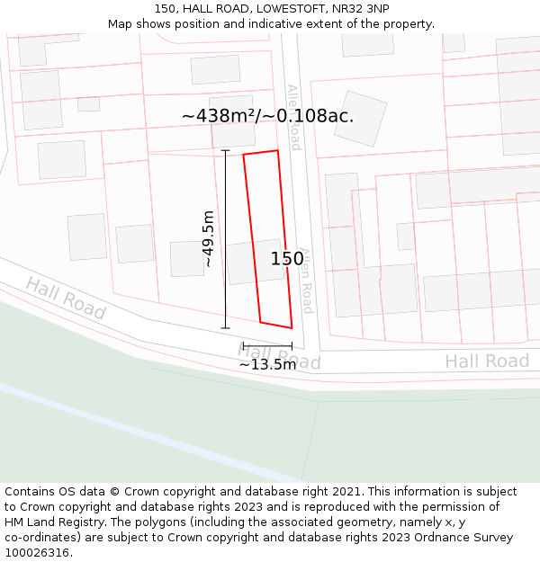 150, HALL ROAD, LOWESTOFT, NR32 3NP: Plot and title map