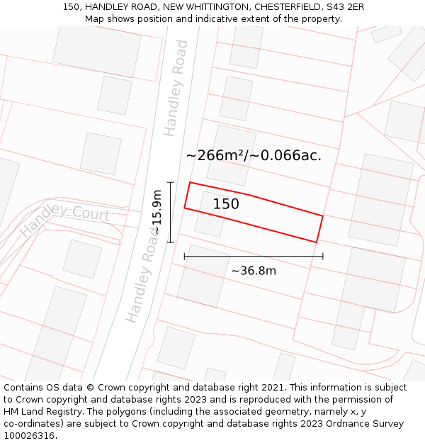 150, HANDLEY ROAD, NEW WHITTINGTON, CHESTERFIELD, S43 2ER: Plot and title map