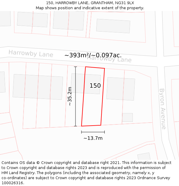 150, HARROWBY LANE, GRANTHAM, NG31 9LX: Plot and title map