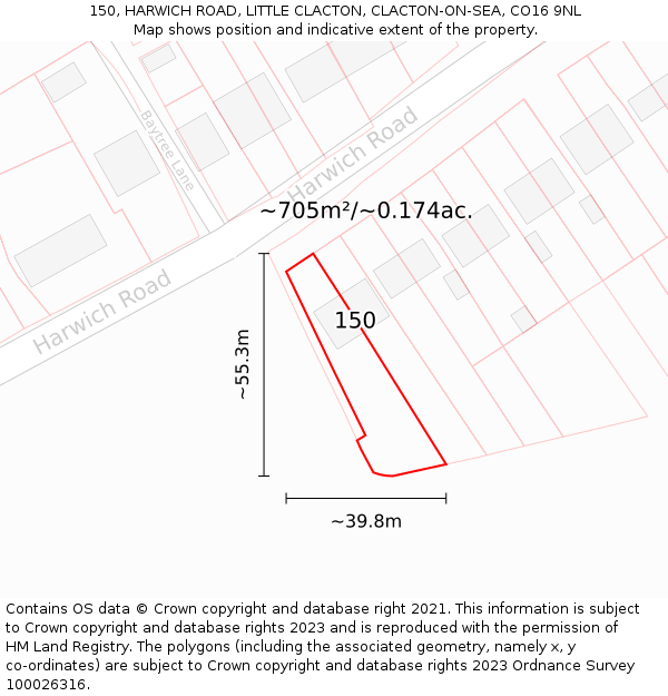 150, HARWICH ROAD, LITTLE CLACTON, CLACTON-ON-SEA, CO16 9NL: Plot and title map