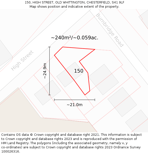 150, HIGH STREET, OLD WHITTINGTON, CHESTERFIELD, S41 9LF: Plot and title map