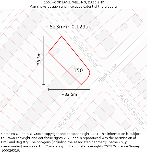 150, HOOK LANE, WELLING, DA16 2NX: Plot and title map