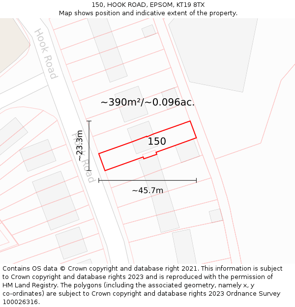 150, HOOK ROAD, EPSOM, KT19 8TX: Plot and title map