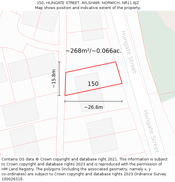 150, HUNGATE STREET, AYLSHAM, NORWICH, NR11 6JZ: Plot and title map