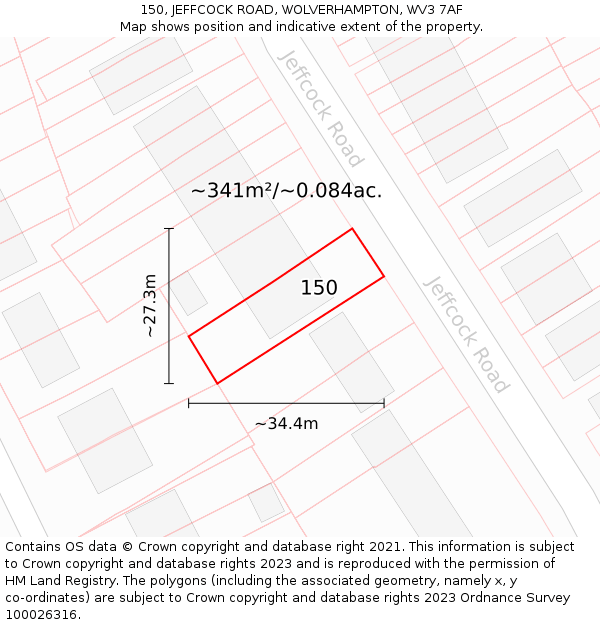 150, JEFFCOCK ROAD, WOLVERHAMPTON, WV3 7AF: Plot and title map