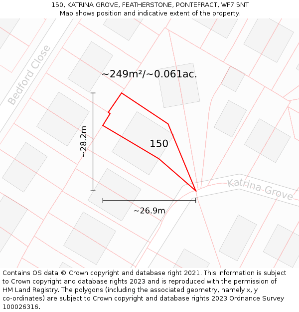 150, KATRINA GROVE, FEATHERSTONE, PONTEFRACT, WF7 5NT: Plot and title map