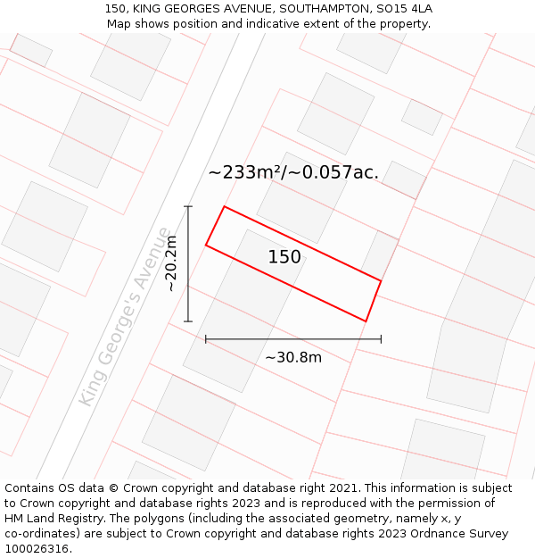 150, KING GEORGES AVENUE, SOUTHAMPTON, SO15 4LA: Plot and title map