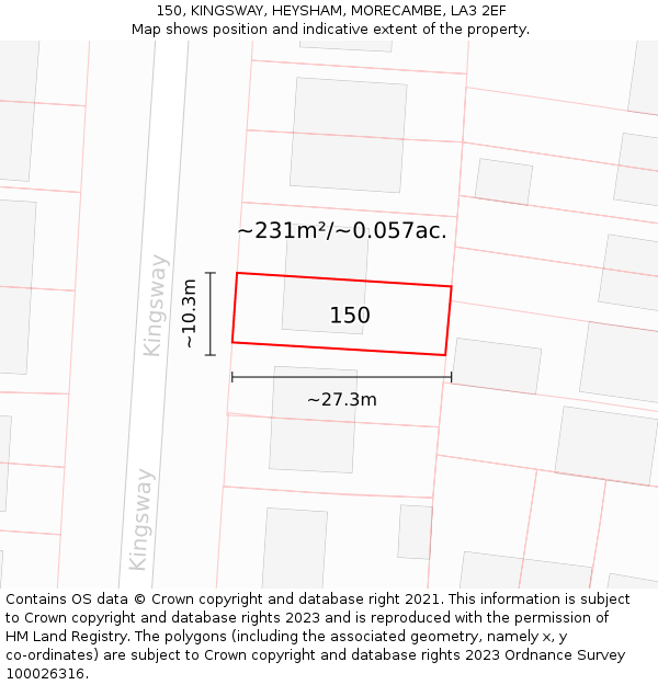 150, KINGSWAY, HEYSHAM, MORECAMBE, LA3 2EF: Plot and title map