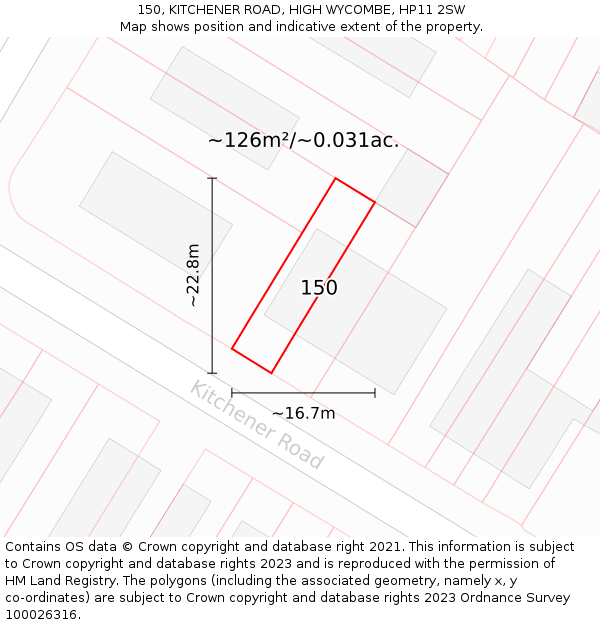 150, KITCHENER ROAD, HIGH WYCOMBE, HP11 2SW: Plot and title map