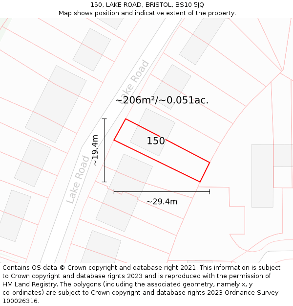 150, LAKE ROAD, BRISTOL, BS10 5JQ: Plot and title map