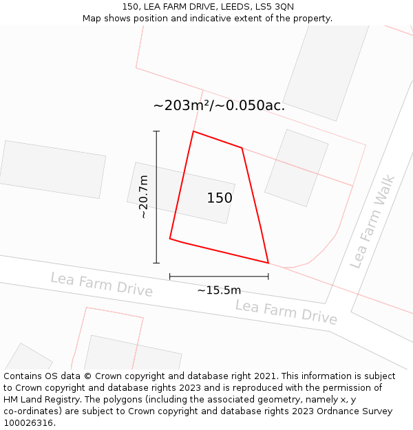 150, LEA FARM DRIVE, LEEDS, LS5 3QN: Plot and title map
