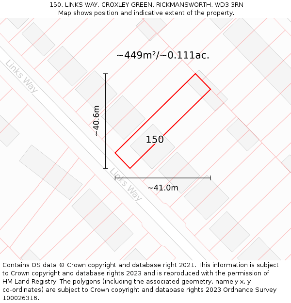 150, LINKS WAY, CROXLEY GREEN, RICKMANSWORTH, WD3 3RN: Plot and title map