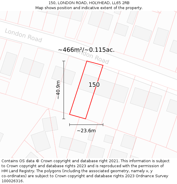 150, LONDON ROAD, HOLYHEAD, LL65 2RB: Plot and title map
