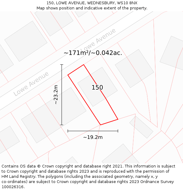 150, LOWE AVENUE, WEDNESBURY, WS10 8NX: Plot and title map
