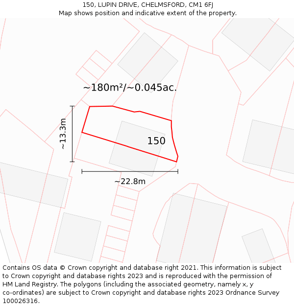 150, LUPIN DRIVE, CHELMSFORD, CM1 6FJ: Plot and title map