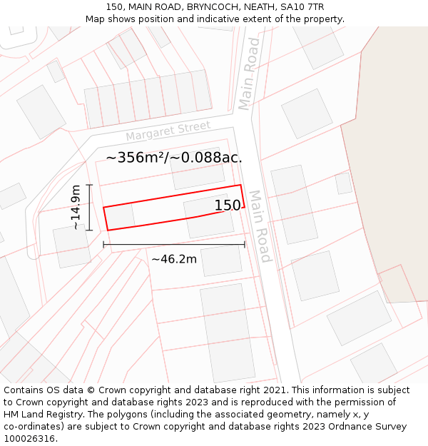 150, MAIN ROAD, BRYNCOCH, NEATH, SA10 7TR: Plot and title map